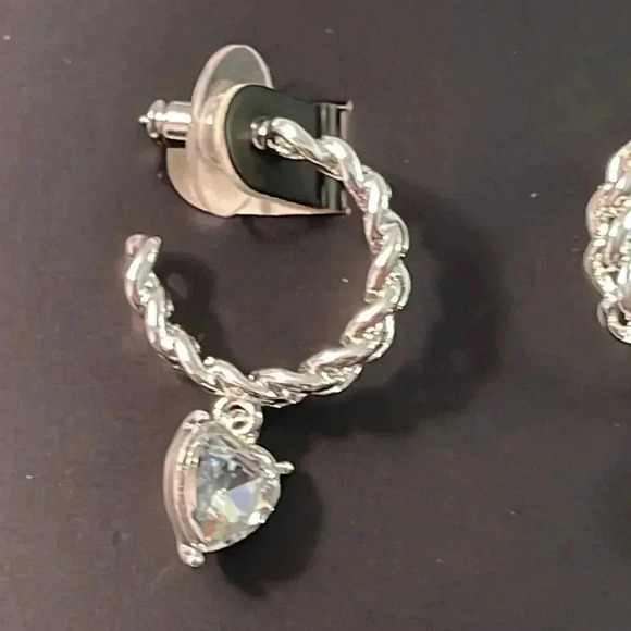 Sofia Jewelry by Sofia Vergara Women's Silver Tone Textured Stone Hoop Earrings - Picture 3 of 5